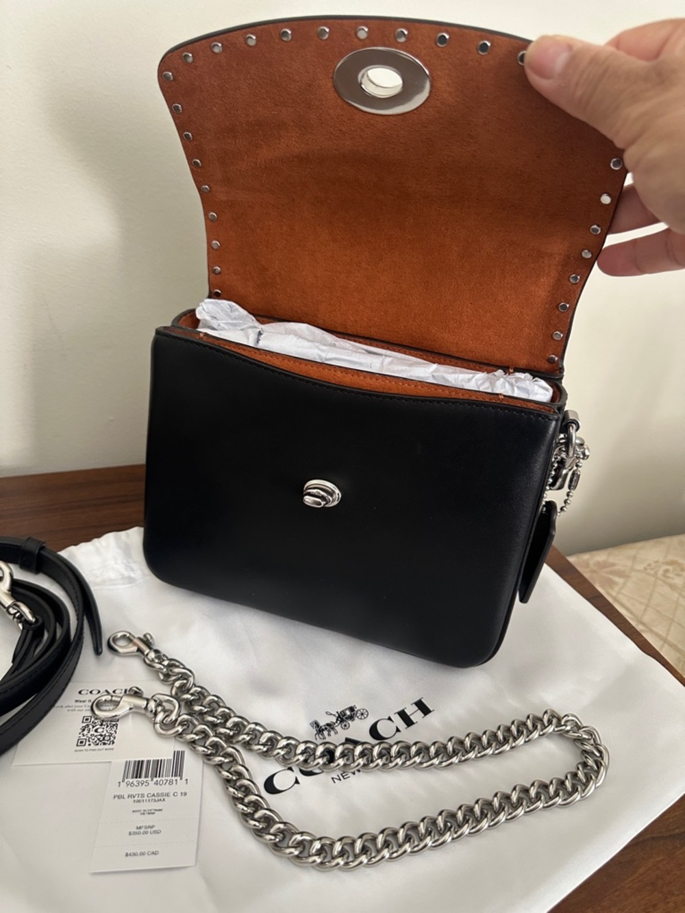 Coach Cassie, 19 Black Leather Studded Turnlock Crossbody Bag 🔥 - Picture 7 of 8